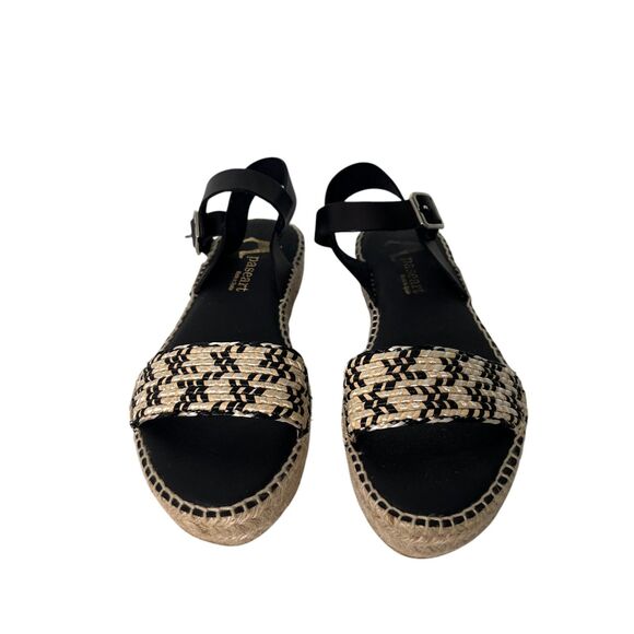 Paseart Women's Espadrille Platform Sandals Sz 39 US 8.5 Black Tan Interwoven - Picture 2 of 9